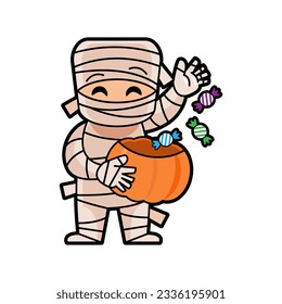 Mummy . Halloween cartoon characters . Vector .