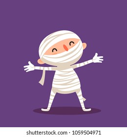 Mummy Halloween Child in mummy costume Trick or treat Element from collection of emotional characters for festive or advertising design Isolated vector illustration