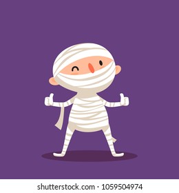 Mummy Halloween Child in mummy costume Trick or treat Element from collection of emotional characters for festive or advertising design Isolated vector illustration