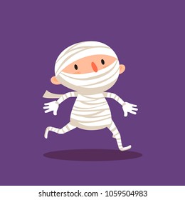 Mummy Halloween Child in mummy costume Trick or treat Element from collection of emotional characters for festive or advertising design Isolated vector illustration