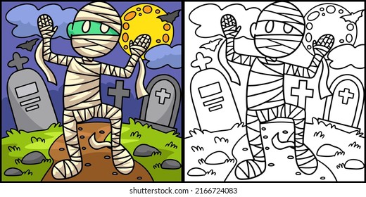 Mummy Halloween Coloring Page Colored Illustration