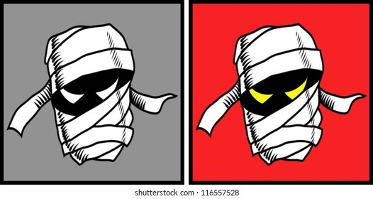 Mummy (Halloween mask 2). Color and monochrome Halloween mask illustration. Use for card design or any design you want