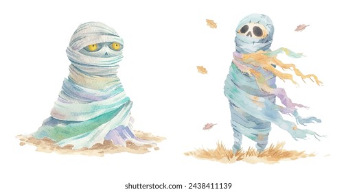 mummy halloween watercolour vector illustration 