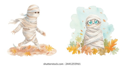 mummy halloween watercolour vector illustration