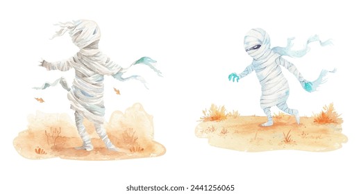 mummy halloween watercolour vector illustration