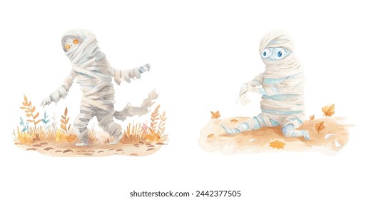 mummy halloween watercolour vector illustration 