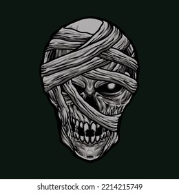 diseño de la ilustración de la cabeza de la momia en fondo aislado