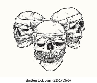 mummy head skull hand drawn illustration