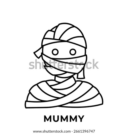 Mummy Icon, Wrapped Undead Monster Character for Halloween Vector, Icon Outline Style