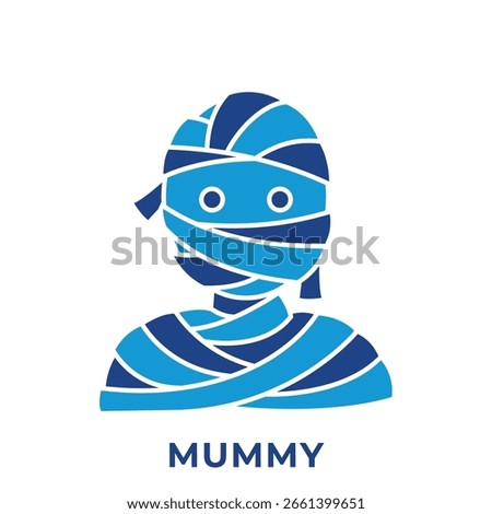 Mummy Icon, Wrapped Undead Monster Character for Halloween Vector, Icon Blue Style