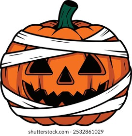 Mummy jack-o'-lantern pumpkin vector illustration