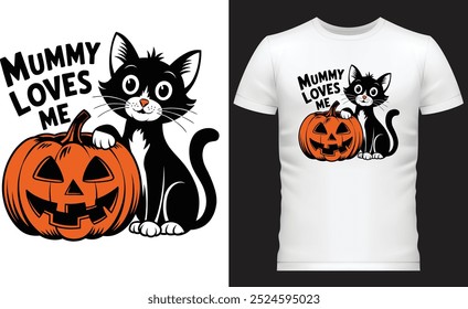 Mummy Loves Me - Cute Halloween Cat T-Shirt.