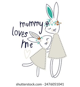 mummy loves me rabbit love vector design