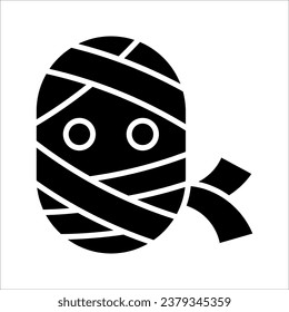 Mummy Mask black linear, silhouette icons. Thin line, glyph halloween sign. Zombie face vector illustration on white background
