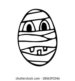 Mami ícono vector del doodle de la cabeza monstruo. Ilustración de elemento Halloween dibujada por mano. Símbolo de dibujo animado zombi. Gracioso dibujo aislado lineal de carácter facial vendado