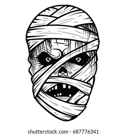 Mummy monster head isolated on white background. Halloween theme. Vector illustration