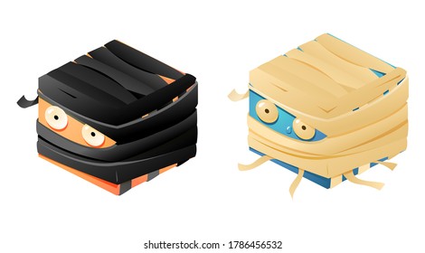 Mummy and ninja head character in isometric style for game ui elements vector Illustration
