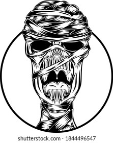 The mummy only the skull head out of the round hole