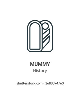 Mummy outline vector icon. Thin line black mummy icon, flat vector simple element illustration from editable history concept isolated stroke on white background