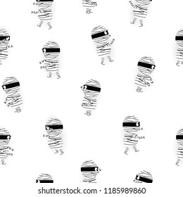 Mummy pattern seamless cute cartoon character collection, Halloween texture print on white background vector illustration