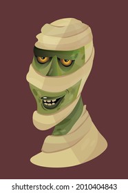 The mummy. Personality. A Halloween costume. Cartoon vector illustration of a mummy. Chapter. Bandages. Egypt. Mysticism and rituals. Munification. Portrait.