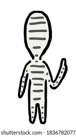 Mummy pointing up : Hand drawn vector illustration like woodblock print