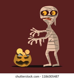 mummy and pumpkin vector illustration 