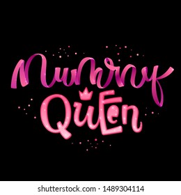 Mummy Queen quote. Hand drawn modern calligraphy Halloween party lettering logo phrase. Ribbon script letter style. Girlish colorful design element. Graphic element. Vector font illustration. 