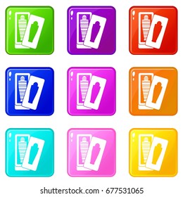 Mummy in sarcophagus icons of 9 color set isolated vector illustration