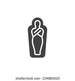 Mummy in sarcophagus vector icon. filled flat sign for mobile concept and web design. Egyptian mummy glyph icon. Symbol, logo illustration. Vector graphics