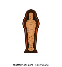 Mummy in sarcophagus vector illustration. Historic, ancient, antique. Ancient Egypt concept. Cartoon illustration can be used for topics like history, museum, souvenir