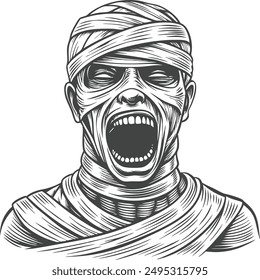 mummy scream vector hand drawn sketch illustration