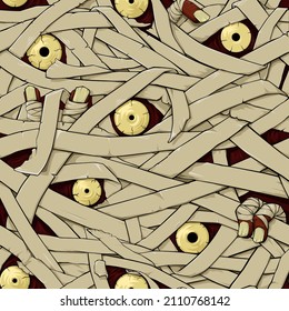 Mummy Seamless Pattern with monster zombie eyes