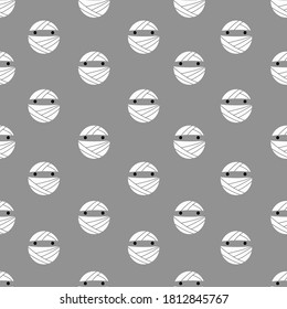 Mummy seamless pattern on gray background for Halloween wallpaper, wrapping paper, greeting card etc.