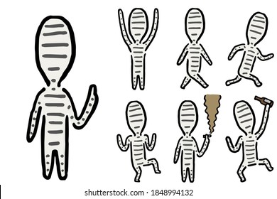  Mummy Set: Hand drawn vector illustration like woodblock print