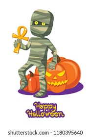 The mummy that holds the ankh. Halloween invitation card