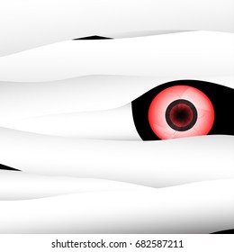 Mummy vector face close up design element shows one red eye as template background for Halloween festival