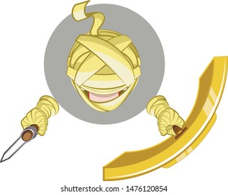 Mummy warrior cartoon character vector icon top view 