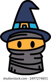 A Mummy wearing a witch's hat in line icon style