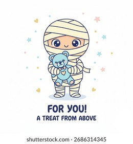 Bebê da mamãe abraçando um ursinho de pelúcia com fundo branco isolado de Halloween