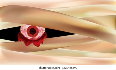 The mummy's big eye stared from the dark. Halloween concept vector and illustrator. 
