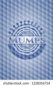 Mumps blue badge with geometric pattern.