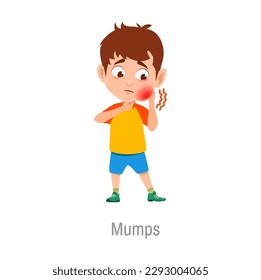 Mumps child disease, isolated vector sick boy with painful swelling in the side of face. Viral disease caused by the mumps virus