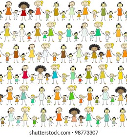 Mums and daughters of different nationalities keep hands. And also includes EPS 8 vector