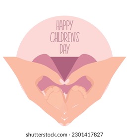 Las manos de mamá sujetando las piernas del bebé. Ilustración vectorial de dibujos animados