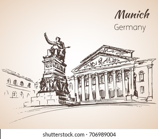 Munchen city landscape, Germany.Sketch. Isolated on white background