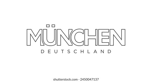 Munchen Deutschland, modern and creative vector illustration design featuring the city of Germany as a graphic symbol and text element, set against a white background