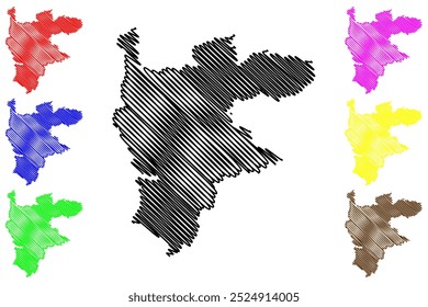 Munchwilen District (Suíça, Confederação Suíça, Cantão de Thurgau ou Thurgovia) mapa ilustração vetorial, esboço de rabisco Bezirk Münchwilen mapa