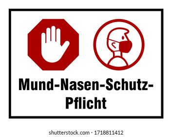 Mund-Nasen-Schutz-Gedicht ("Gesichtsmaske muss getragen werden" in deutscher Sprache) Instruction Sign. Vektorbild.