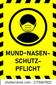 Mund-Nasen-Schutz-Gedicht ("Gesichtsmaske muss getragen werden" in deutscher Sprache) Instruction Sign. Vektorbild.